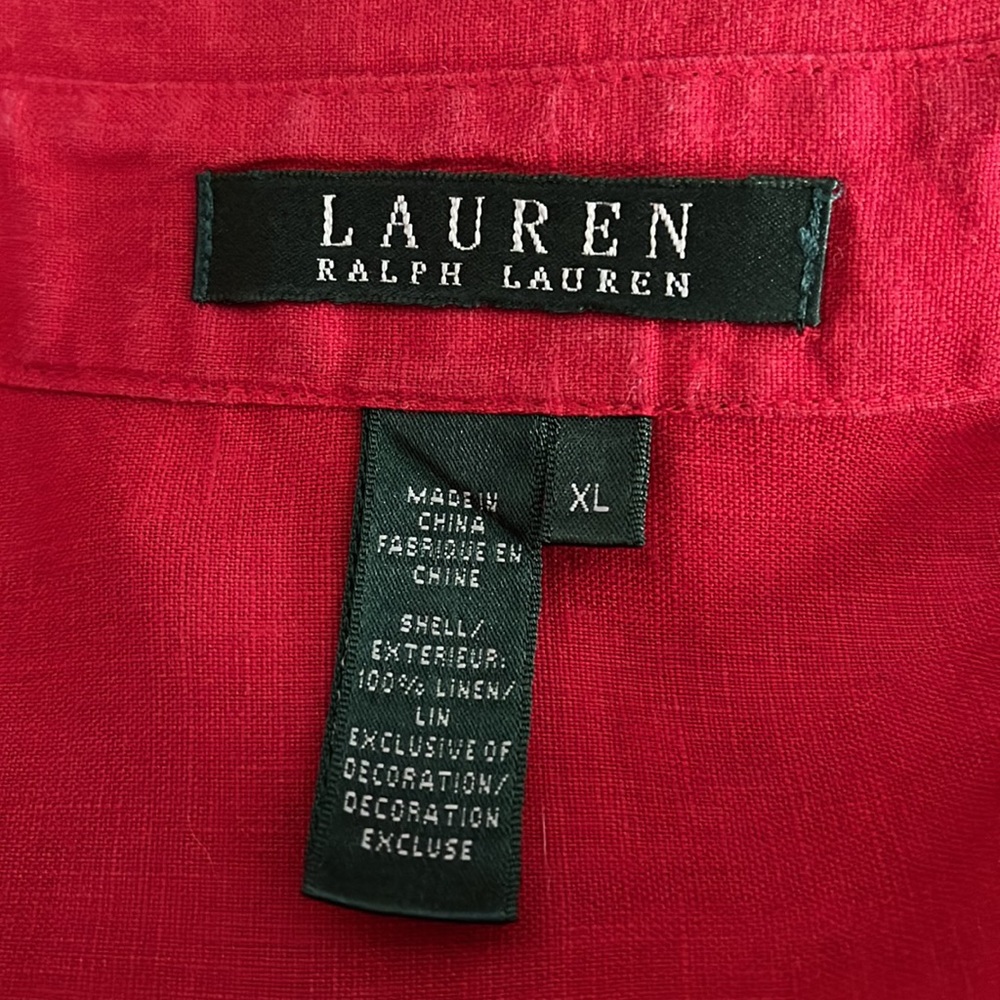 Lauren Ralph Lauren red linen button down shirt - Picture 7 of 8